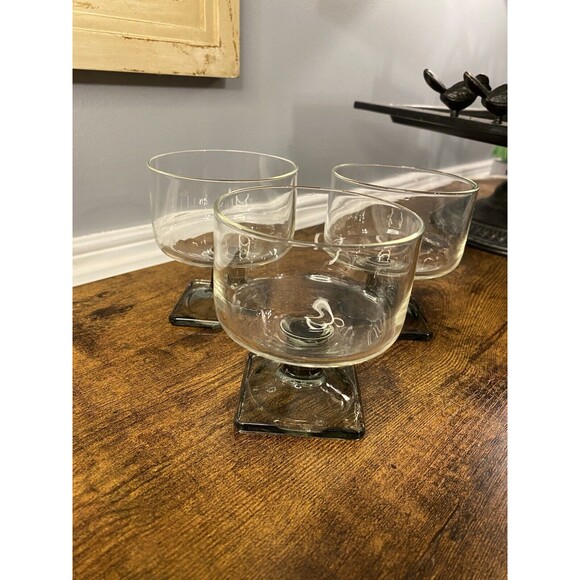Vintage Federal Glass Nordic Midnight Smoke Champagne Sherbet Glasses Set Of 3 - Picture 3 of 5